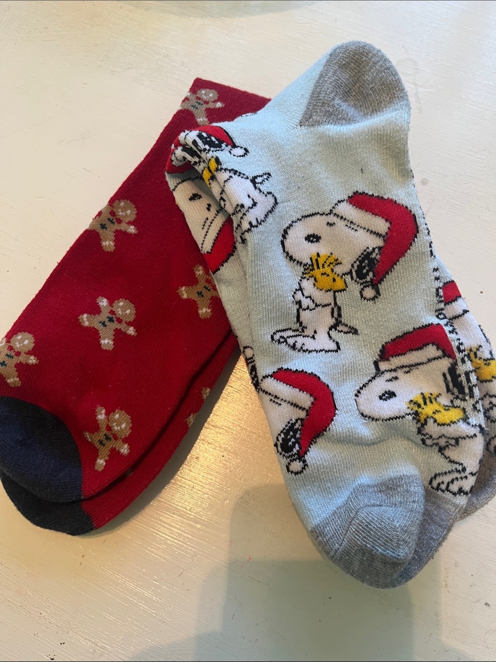 Snoopy Holiday Crew Socks - Red & Light Gray